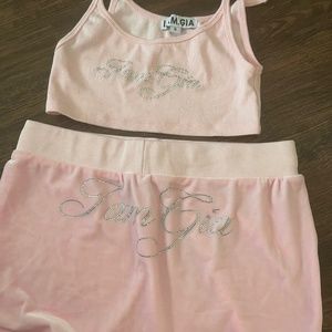I Am Gia pink mini skirt set
